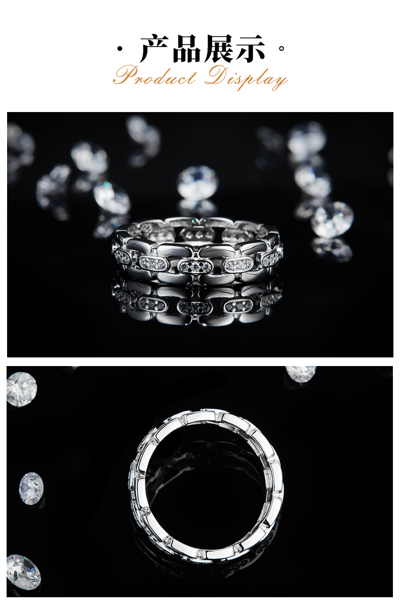 简约风排戒男戒S925银镀白金定制选款副石莫桑钻0.36ct - 3