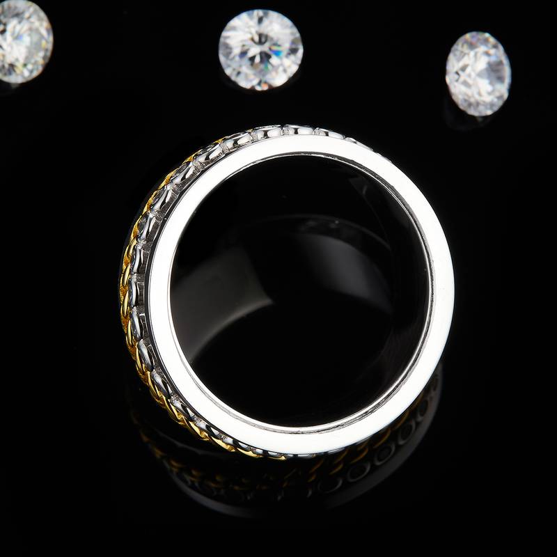 Fashion款排戒S925银镀白金Men's Ring定制选款副石Moissanite0.38ct