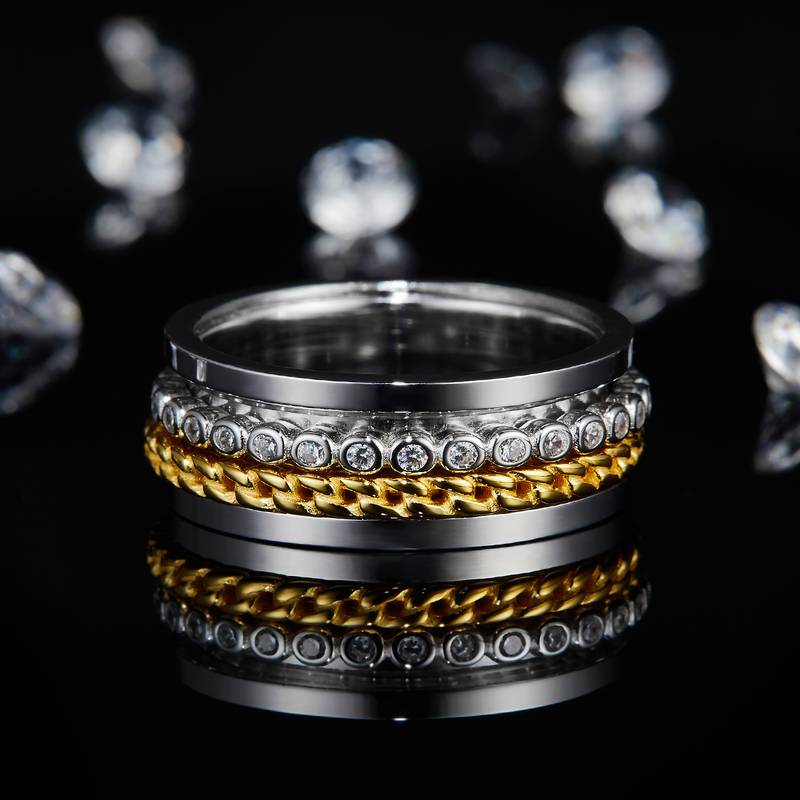 Fashion款排戒S925银镀白金Men's Ring定制选款副石Moissanite0.38ct