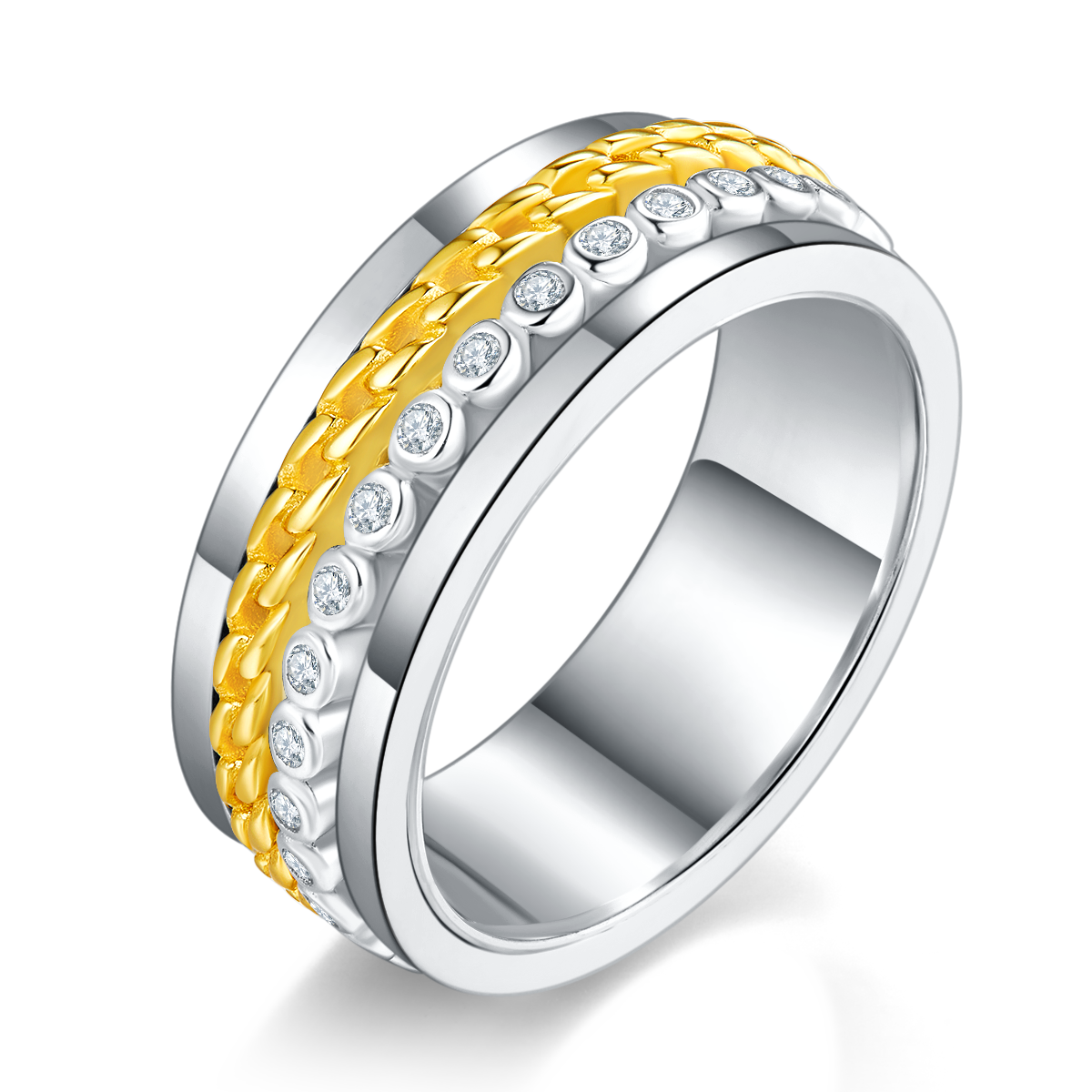Fashion lined S925 silver plated platinum men's ring custom selection Side Stone Moissanite 0.38ct