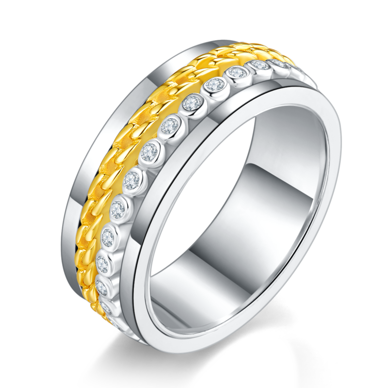 Fashion款排戒S925银镀白金Men's Ring定制选款副石Moissanite0.38ct