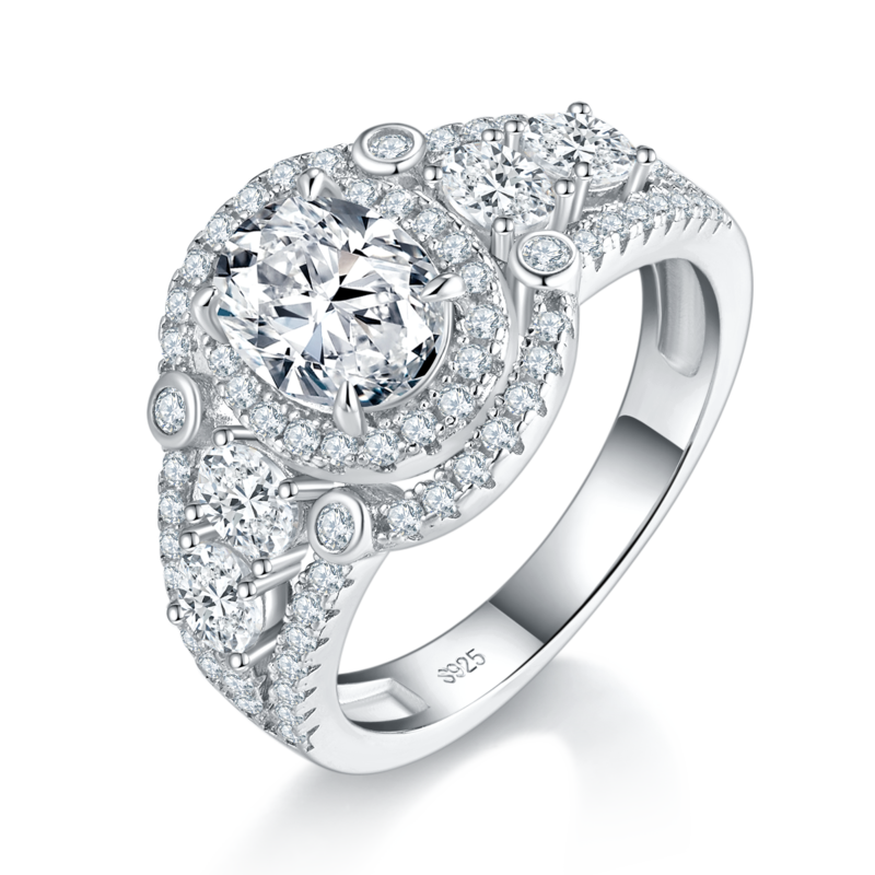 Affordable Luxury蛋形钻Women's RingS925银镀白金定制选款主石Moissanite1.5ct/副石高碳钻