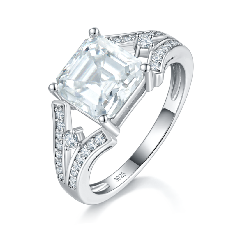 Y臂Affordable Luxury方钻Women's RingS925银镀白金定制选款主石Moissanite2.5ct/副石高碳钻