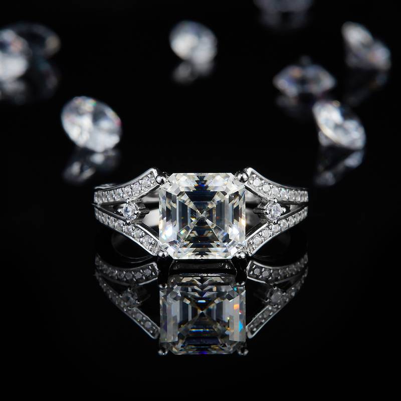 Y臂Affordable Luxury方钻Women's RingS925银镀白金定制选款主石Moissanite2.5ct/副石高碳钻