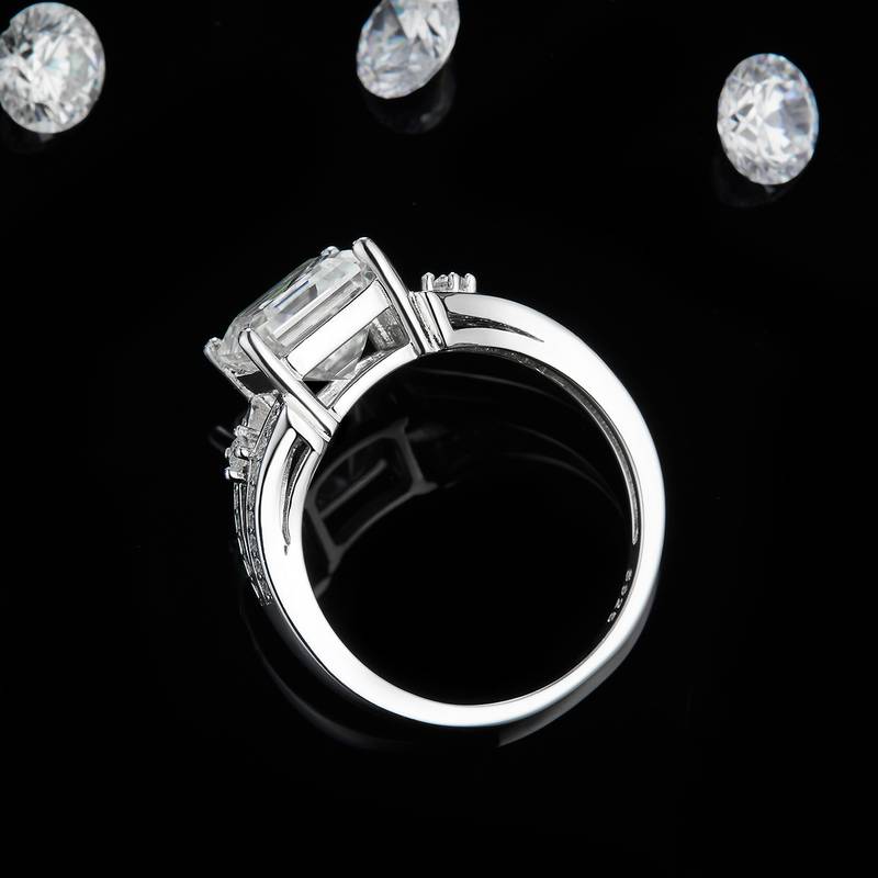 Y臂Affordable Luxury方钻Women's RingS925银镀白金定制选款主石Moissanite2.5ct/副石高碳钻