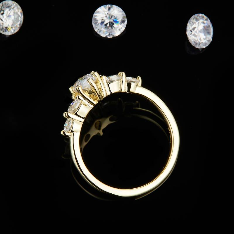 五石款水滴钻Women's RingS925银镀黄金定制选款主石Moissanite1.0ct/副石高碳钻