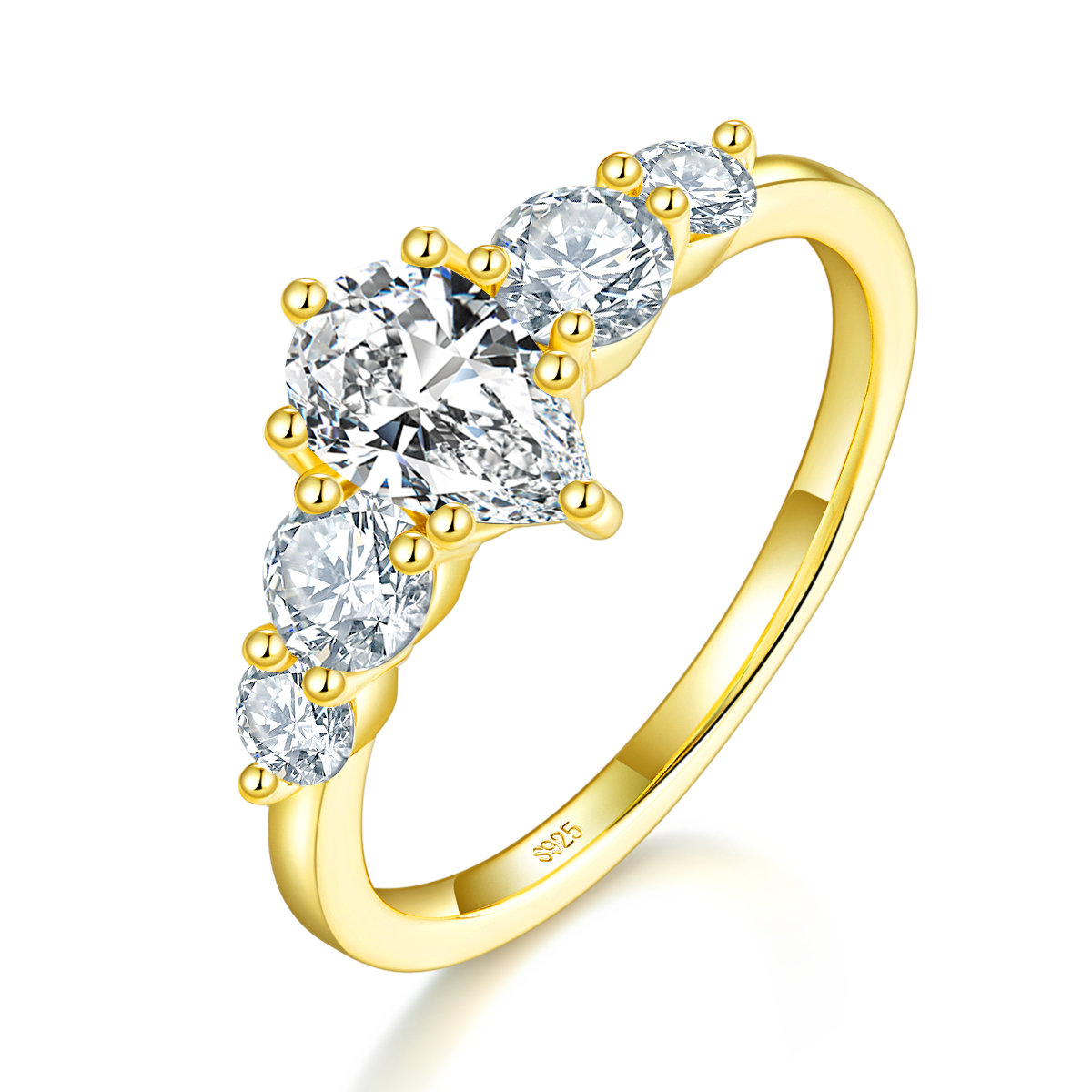 Five Stone Pear Diamond Women's Ring S925 Silver Plated Gold Customized Selection Main Stone Moissanite 1.0ct/Side Stone Cubic Zirconia