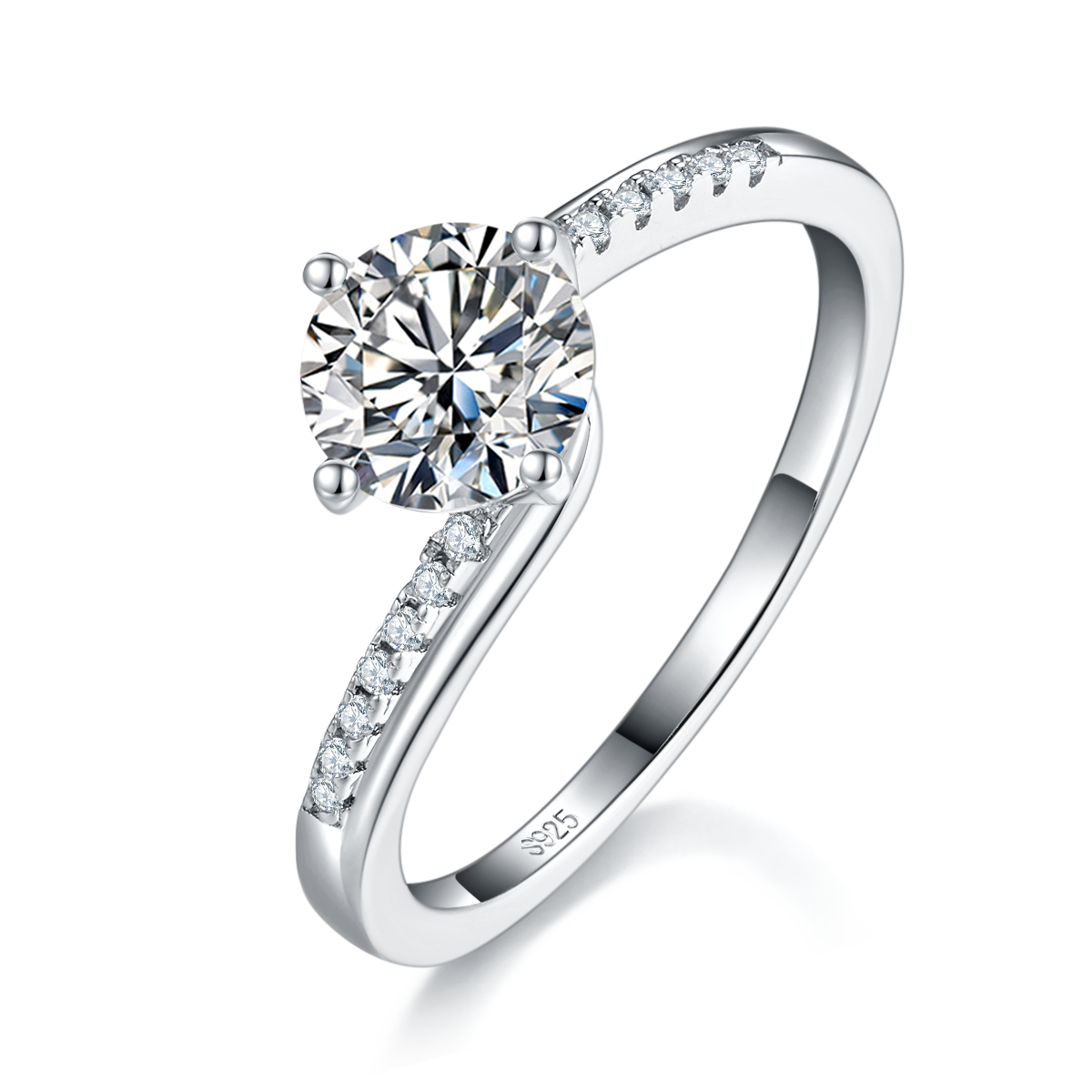 Twisted Arm Four Claw Women's Ring S925 Silver Plated Platinum Customized Selection Main Stone Moissanite 1.0ct/Side Stone Cubic Zirconia