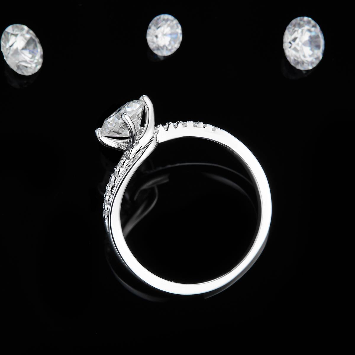Twisted Arm Four Claw Women's Ring S925 Silver Plated Platinum Customized Selection Main Stone Moissanite 1.0ct/Side Stone Cubic Zirconia