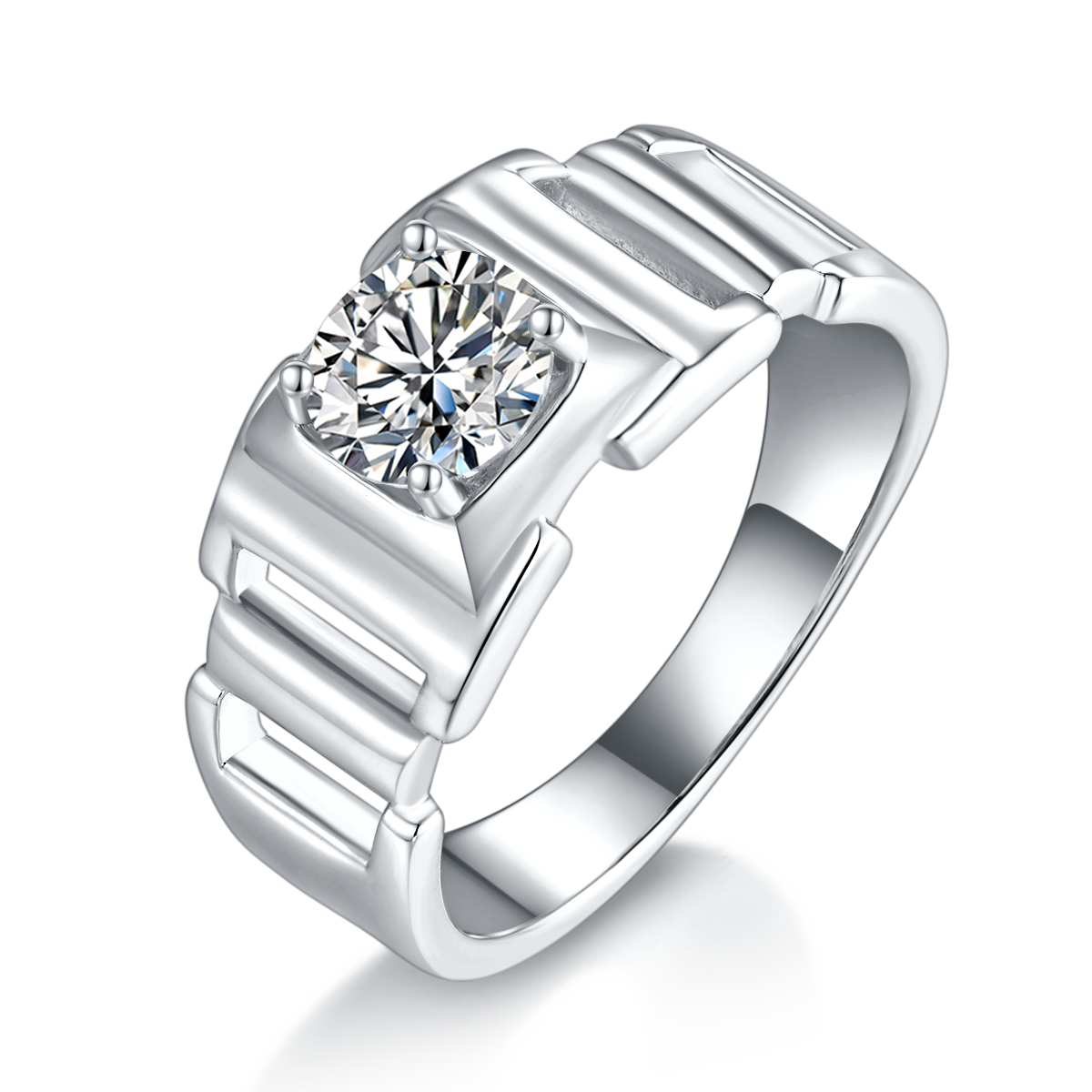 Minimalist Men's S925 Silver Plated Platinum Men's Ring Customized Selection Main Stone Moissanite 1.0ct