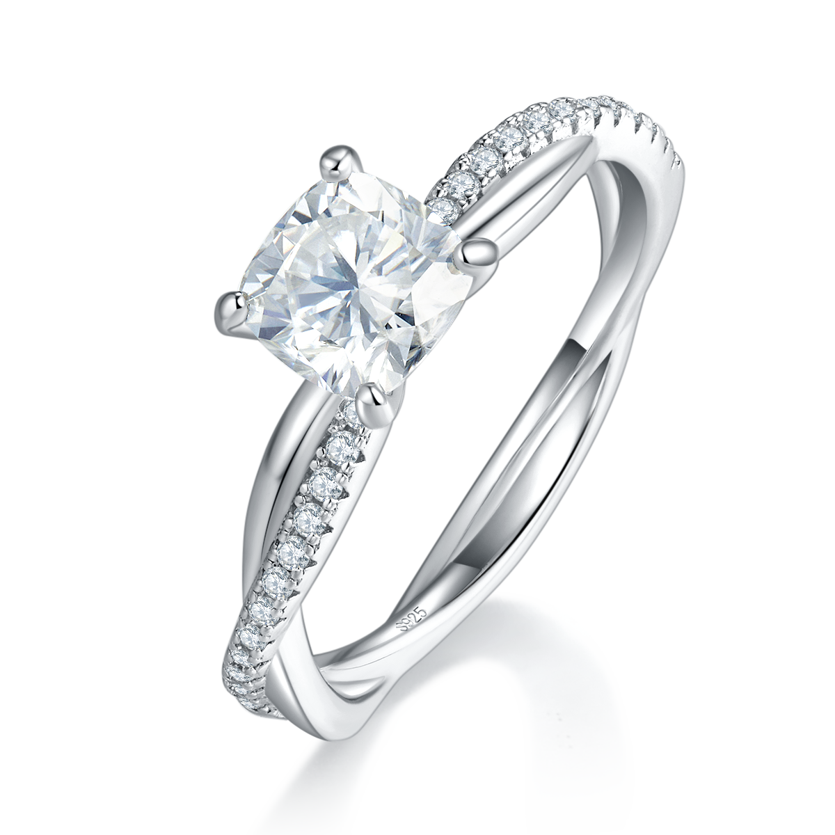 四爪女戒S925银镀白金定制选款主石莫桑钻1.0ct/副石高碳钻