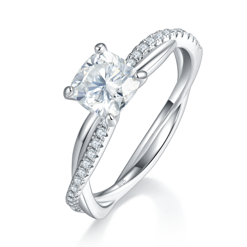 四爪Women's RingS925银镀白金定制选款主石Moissanite1.0ct/副石高碳钻