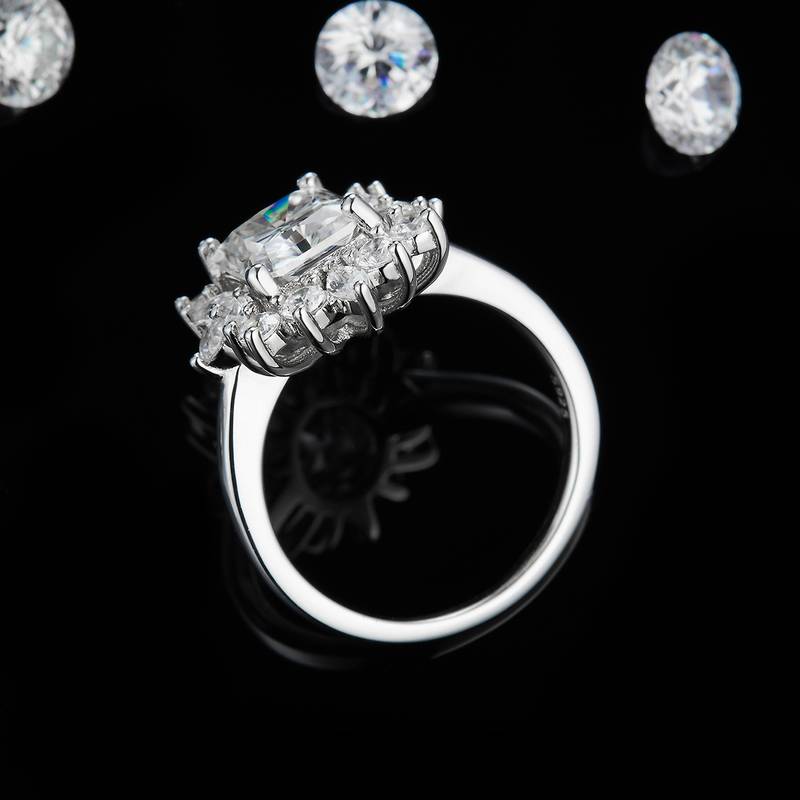 Luxury款马眼小钻围镶方钻Women's RingS925银镀白金定制选款主石Moissanite2.0ct/副石高碳钻