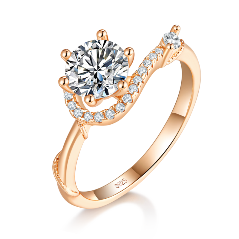 扭臂六爪S925银镀玫瑰金定制选款主石Moissanite1.0ct/副石高碳钻