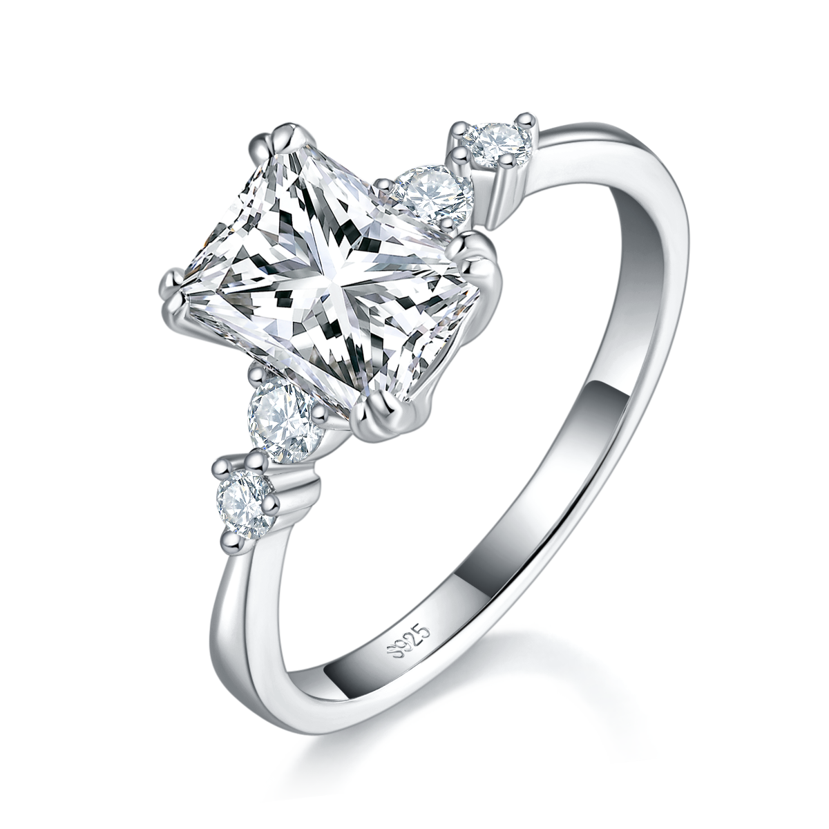 Square Diamond Women's Ring S925 Silver Plated Platinum Customized Selection Main Stone Moissanite 2.0ct/Side Stone Cubic Zirconia