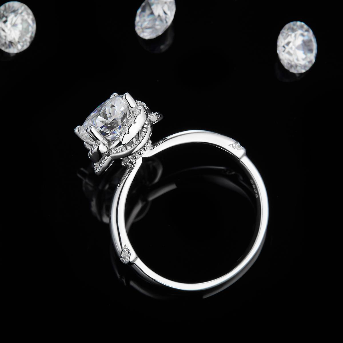 Bare arm flower bud women's ring S925 silver plated platinum custom selection main stone Moissanite 1.2ct/Side Stone Cubic Zirconia