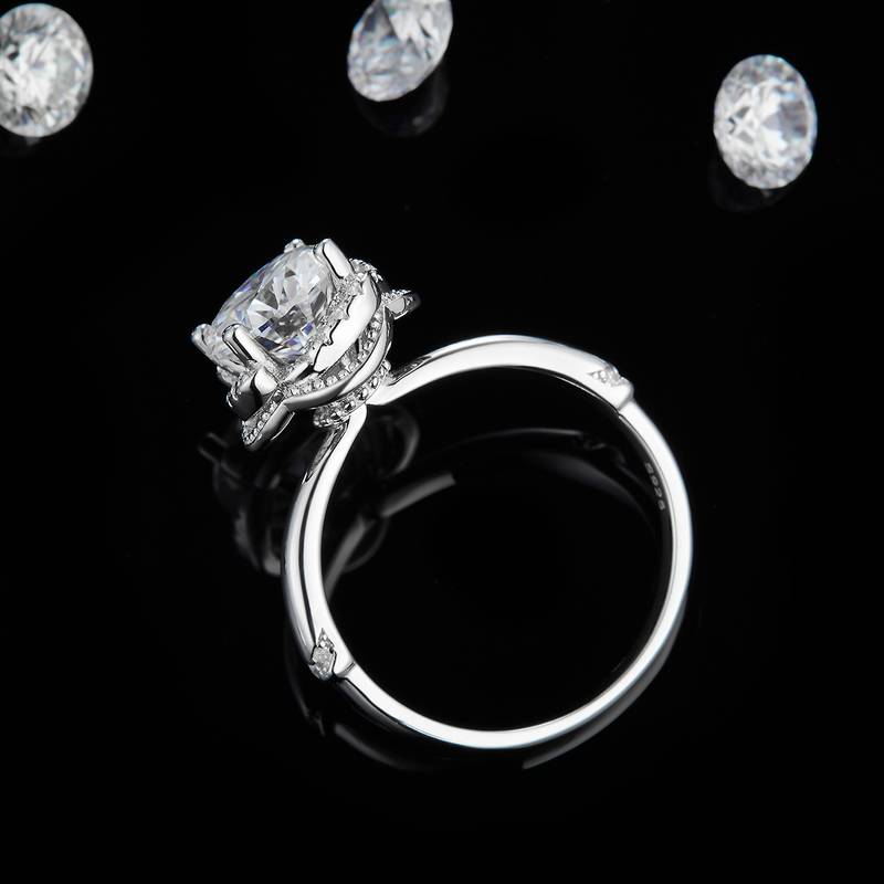 光臂花苞Women's RingS925银镀白金定制选款主石Moissanite1.2ct/副石高碳钻