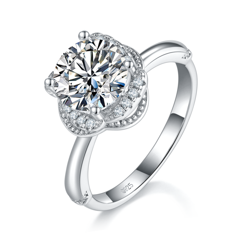 光臂花苞Women's RingS925银镀白金定制选款主石Moissanite1.2ct/副石高碳钻