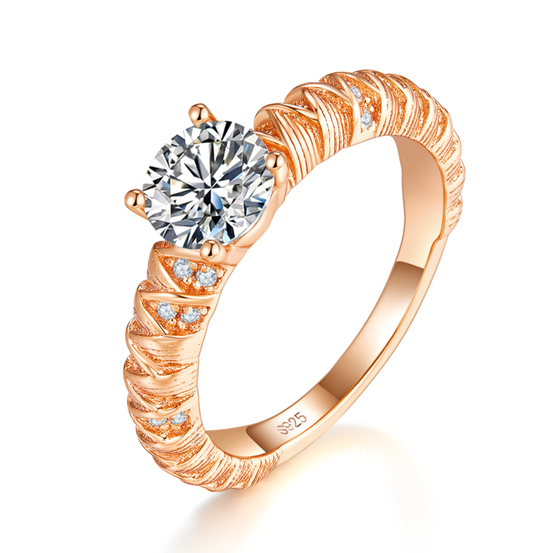 Fashion四爪Women's RingS925银镀18K玫瑰金定制选款主石Moissanite1.0ct/副石高碳钻