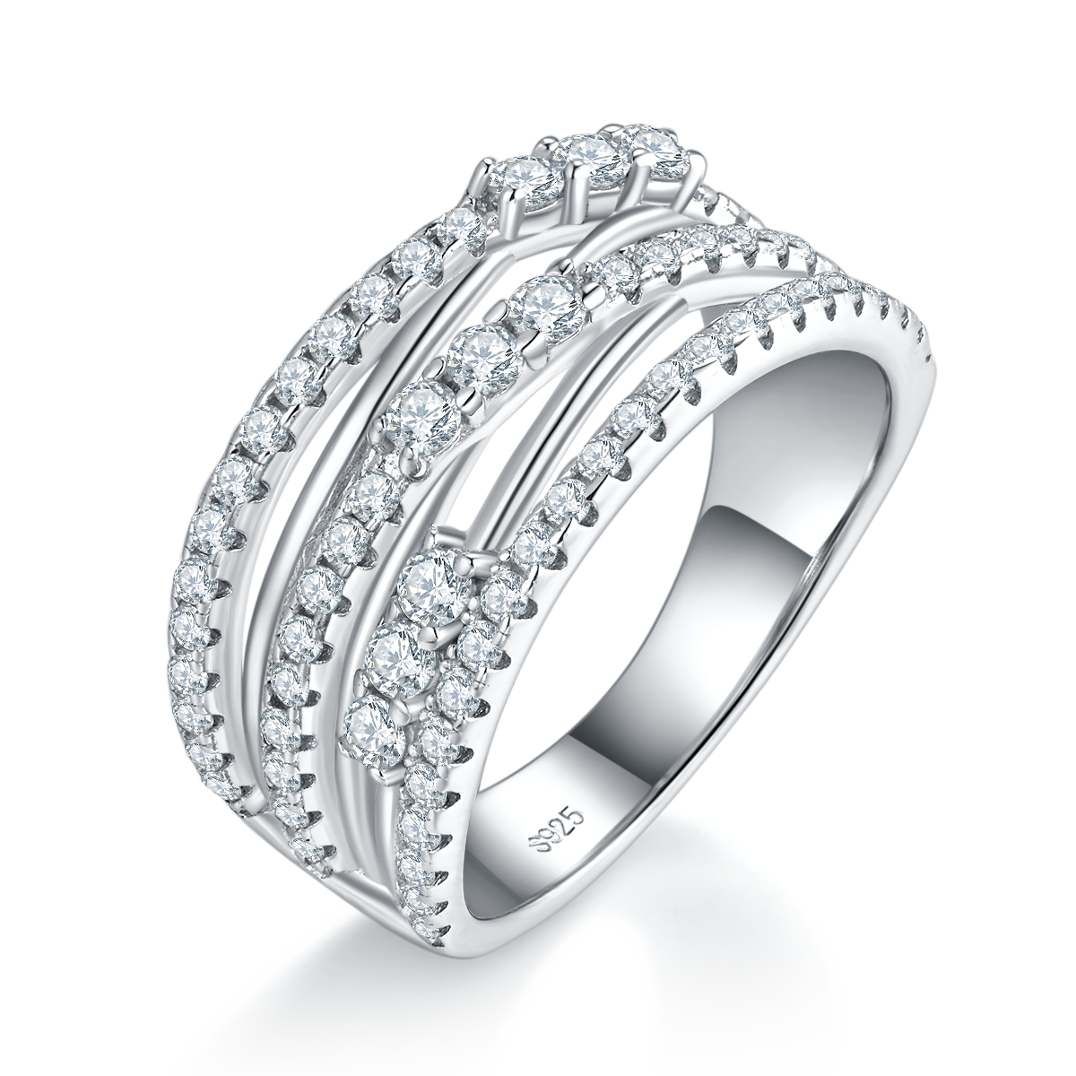 Fashion Women's Ring S925 Silver Plated 18White Gold Custom Selection Side Stone Moissanite 0.93ct