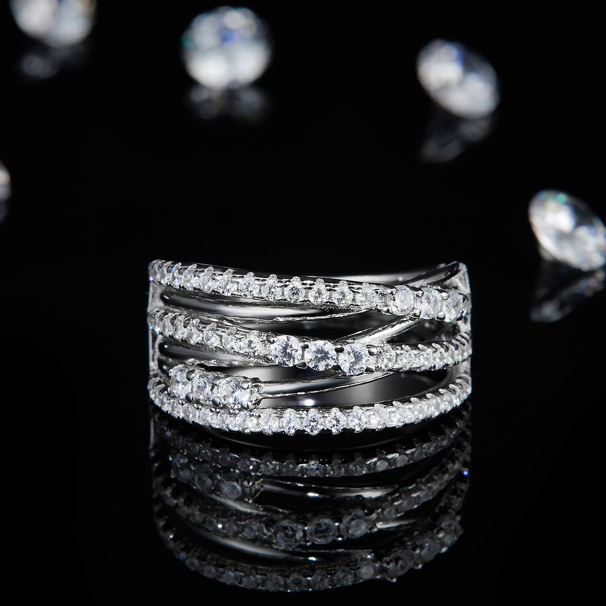 Fashion Women's Ring S925 Silver Plated 18White Gold Custom Selection Side Stone Moissanite 0.93ct