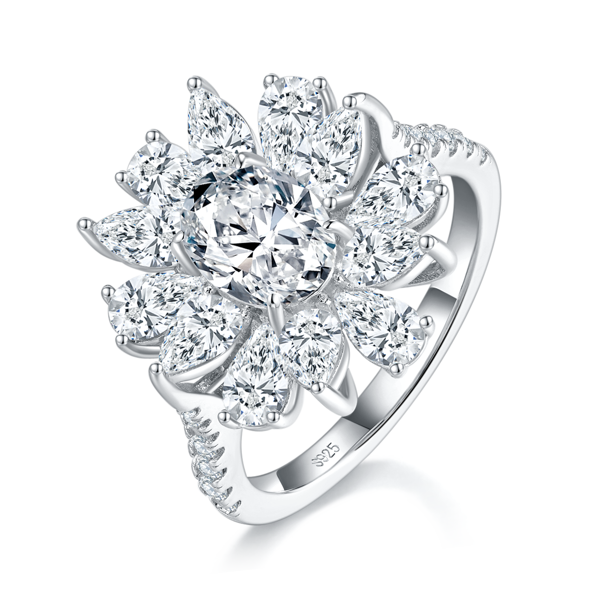 Luxury Pearl Small Diamond Set Oval Diamond Women's Ring S925 Silver Plated Platinum Customized Selection Main Stone Moissanite 1.5ct/Side Stone Cubic Zirconia