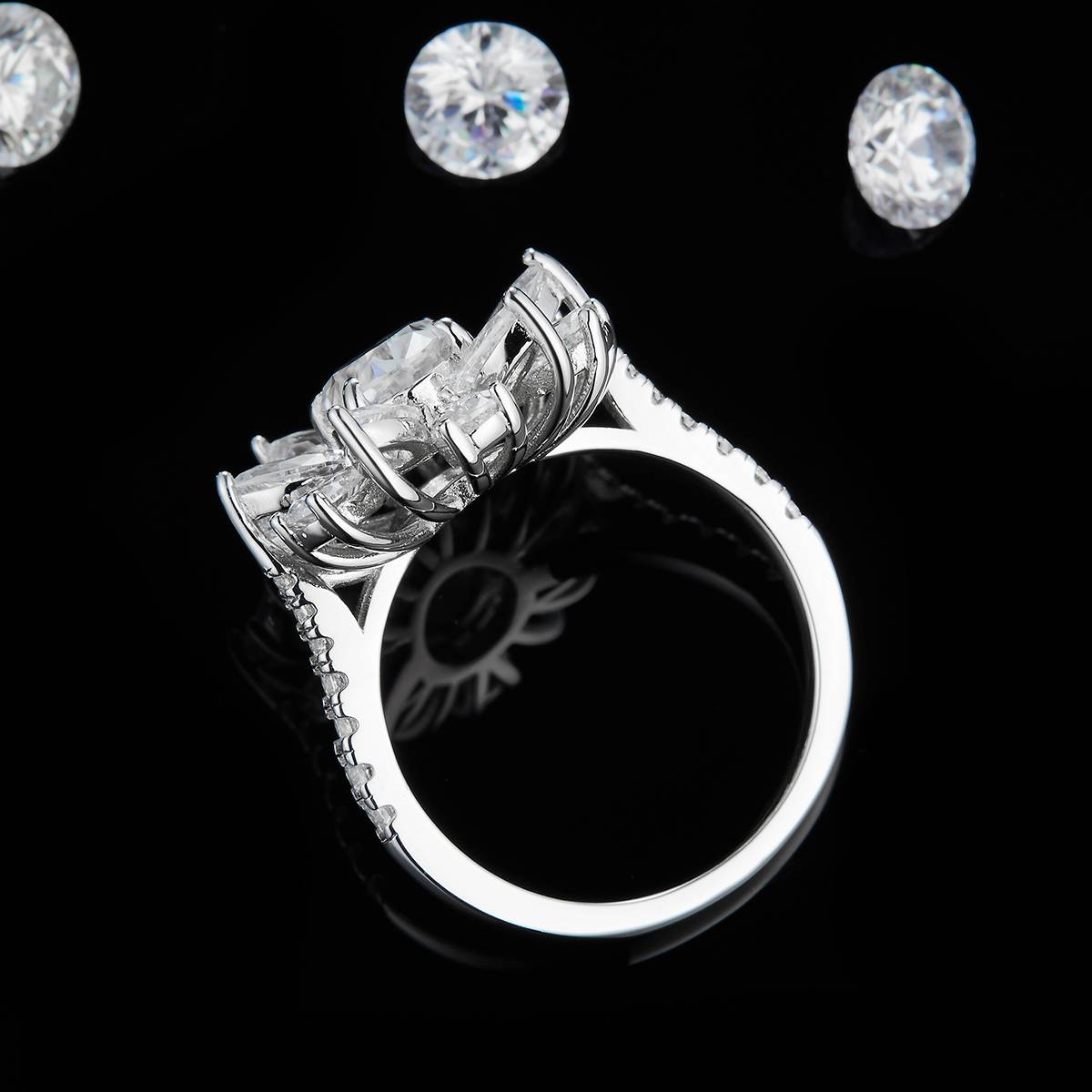 Luxury Pearl Small Diamond Set Oval Diamond Women's Ring S925 Silver Plated Platinum Customized Selection Main Stone Moissanite 1.5ct/Side Stone Cubic Zirconia