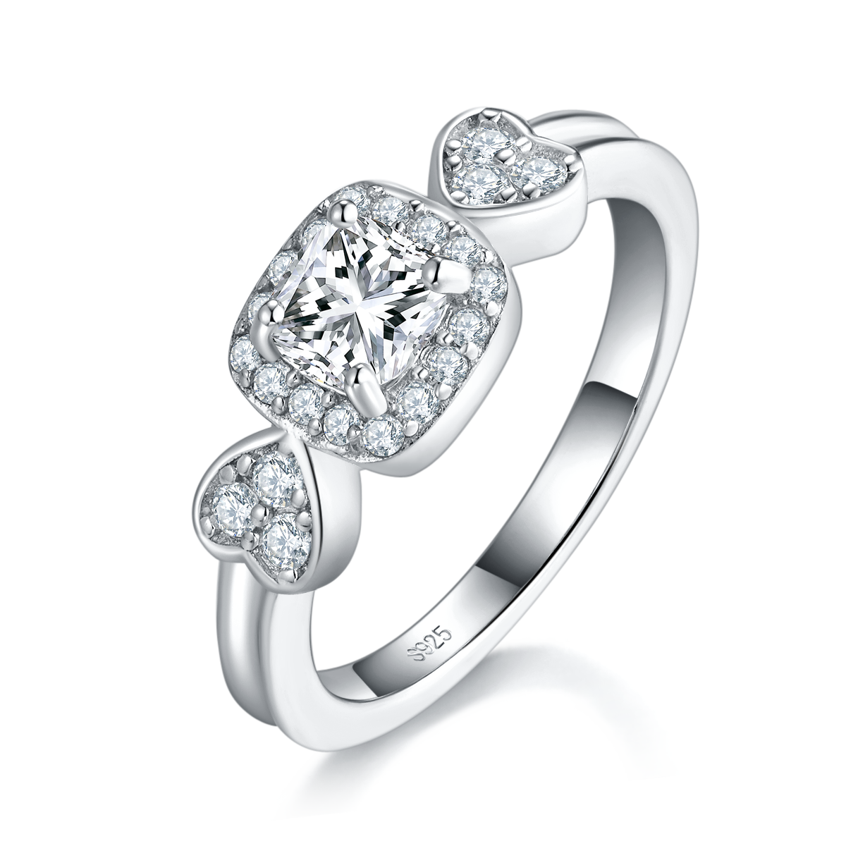 枕形钻女戒女戒S925银镀18K白金定制选款主石莫桑钻0.6ct/副石高碳钻