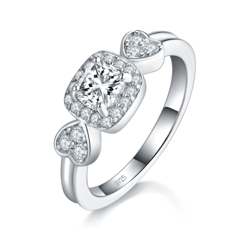 枕形钻女戒女戒S925银镀18K白金定制选款主石莫桑钻0.6ct/副石高碳钻