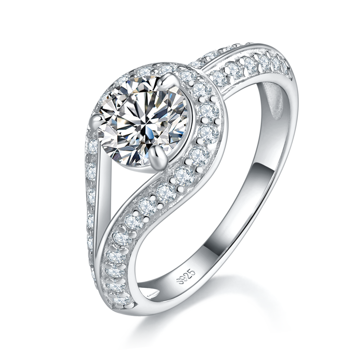 Four Claw Women's Ring S925 Silver Plated 18White Gold Customized Selection Main Stone Moissanite 1.0ct/Side Stone Cubic Zirconia