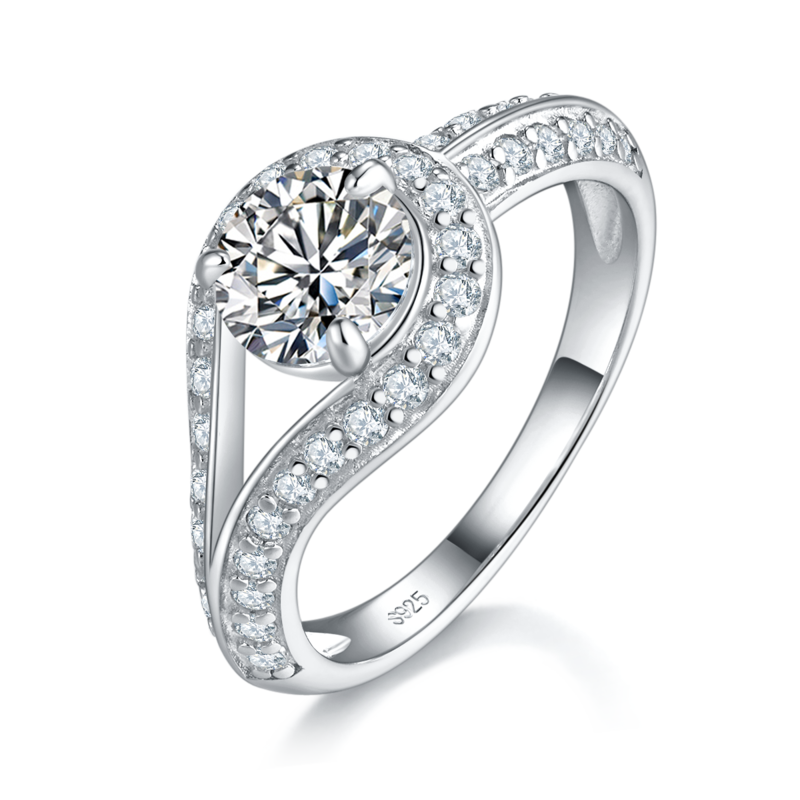 四爪女戒S925银镀18K白金定制选款主石莫桑钻1.0ct/副石高碳钻