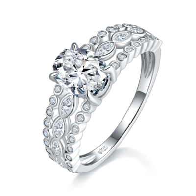 Light Luxury Egg shaped Diamond Women's Ring S925 Silver Plated 18K White Gold Customized Selection Main Stone Mosang Diamond 1.5ct/Secondary Stone High Carbon Diamond