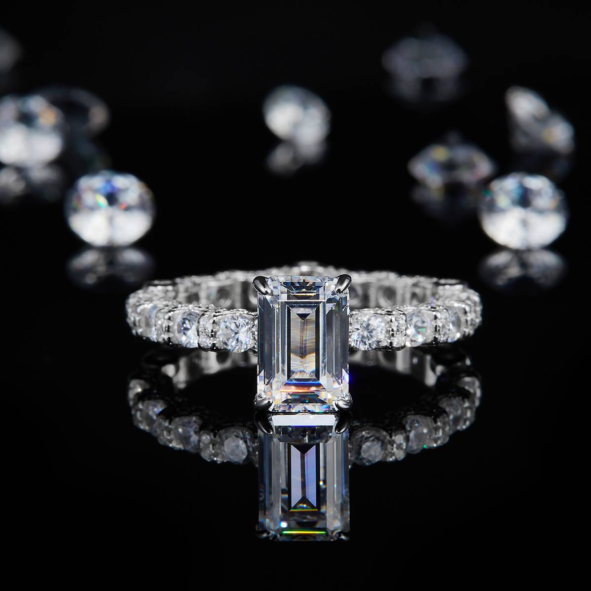 Full Circle Broken Diamond Square Diamond Women's Ring S925 Silver Plated 18White Gold Customized Selection Main Stone Moissanite 2.5ct/Side Stone Cubic Zirconia