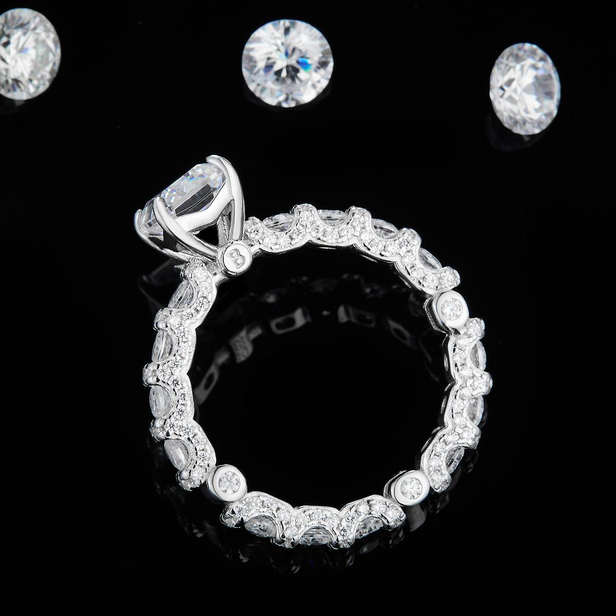 Full Circle Broken Diamond Square Diamond Women's Ring S925 Silver Plated 18White Gold Customized Selection Main Stone Moissanite 2.5ct/Side Stone Cubic Zirconia