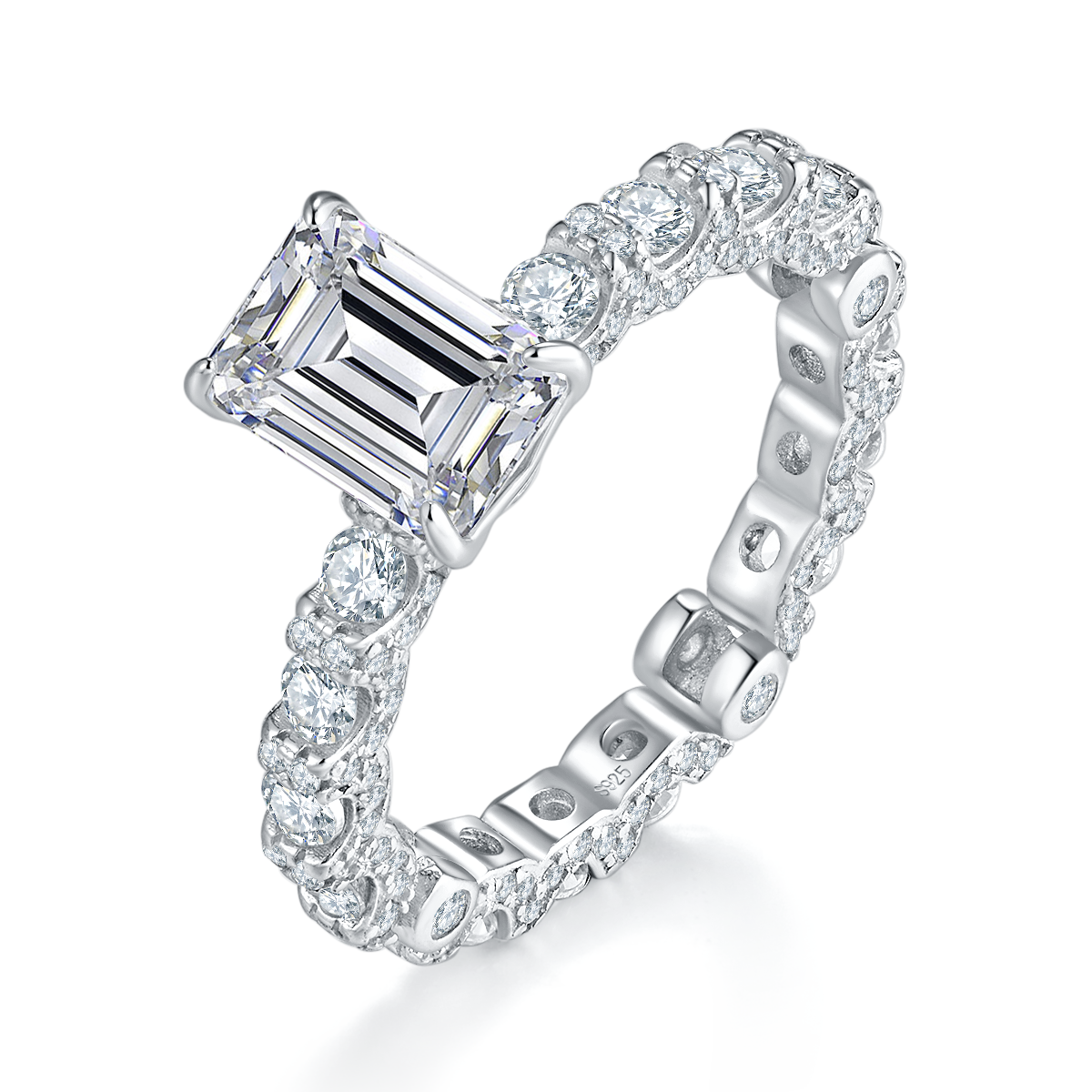 Full Circle Broken Diamond Square Diamond Women's Ring S925 Silver Plated 18White Gold Customized Selection Main Stone Moissanite 2.5ct/Side Stone Cubic Zirconia