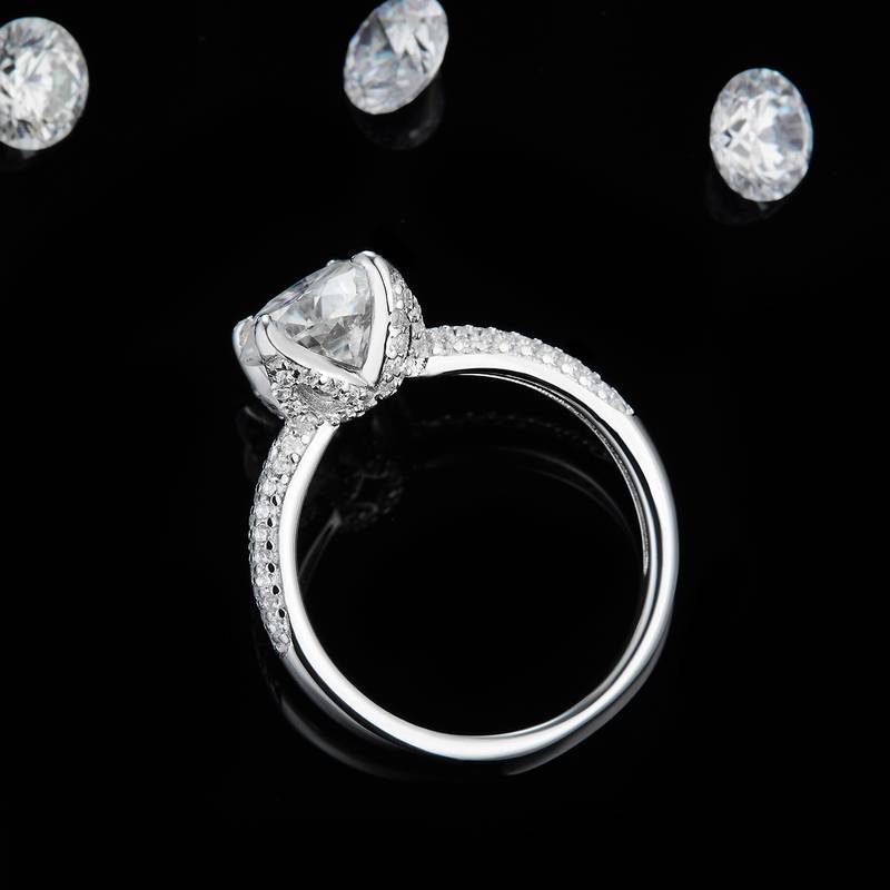 Affordable Luxury枕形钻Women's RingS925银镀18K白金定制选款主石Moissanite2.5ct/副石高碳钻