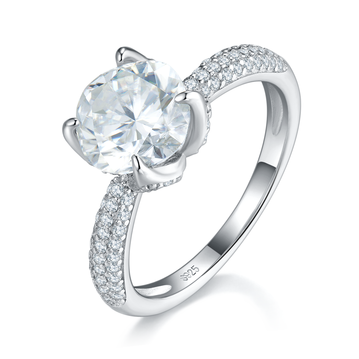 轻奢枕形钻女戒S925银镀18K白金定制选款主石莫桑钻2.5ct/副石高碳钻