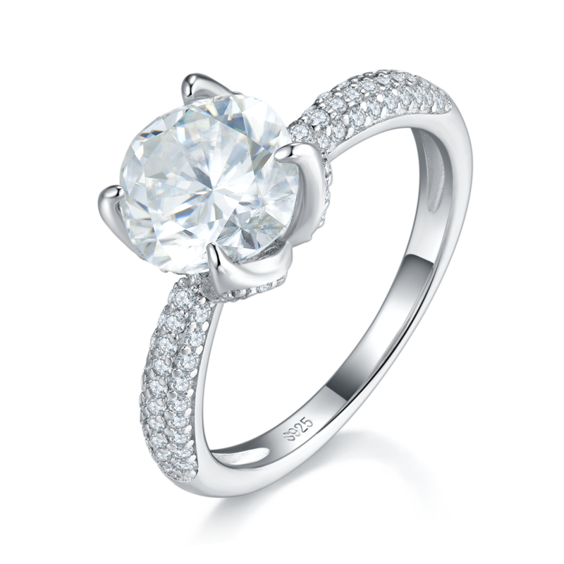 Affordable Luxury枕形钻Women's RingS925银镀18K白金定制选款主石Moissanite2.5ct/副石高碳钻