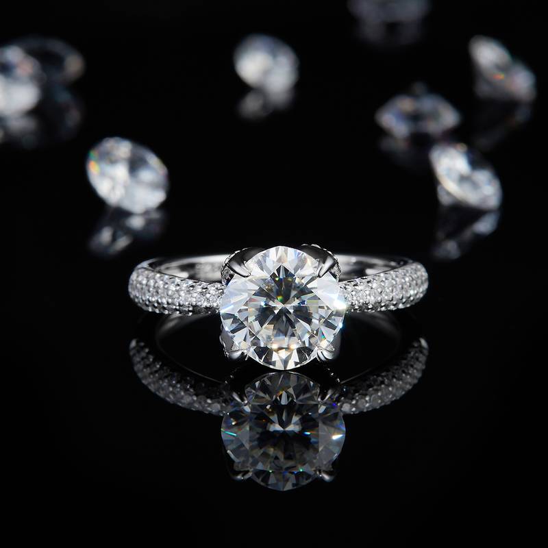 Affordable Luxury枕形钻Women's RingS925银镀18K白金定制选款主石Moissanite2.5ct/副石高碳钻