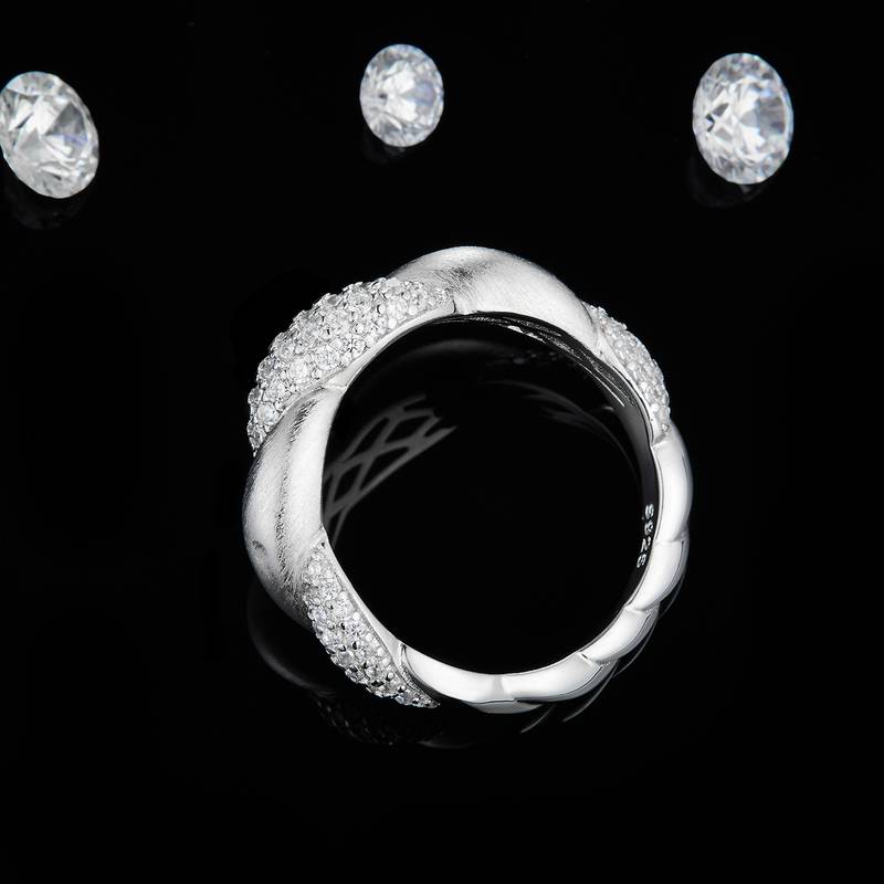 双臂互扭排戒Women's RingS925银镀18K白金定制选款副石Moissanite0.76ct