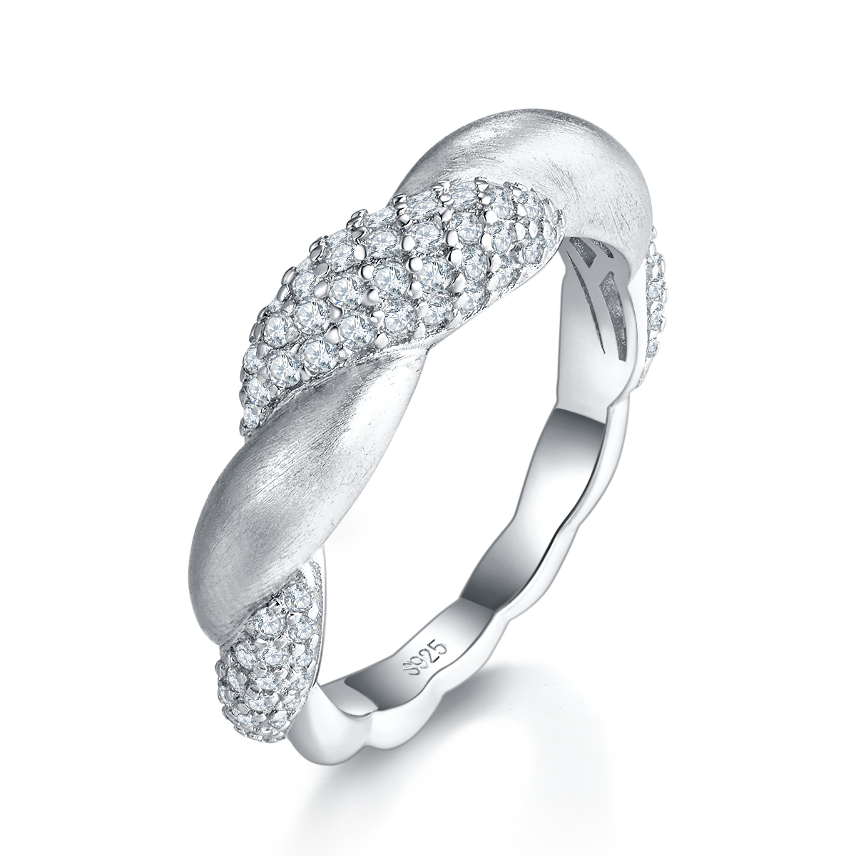 双臂互扭排戒女戒S925银镀18K白金定制选款副石莫桑钻0.76ct