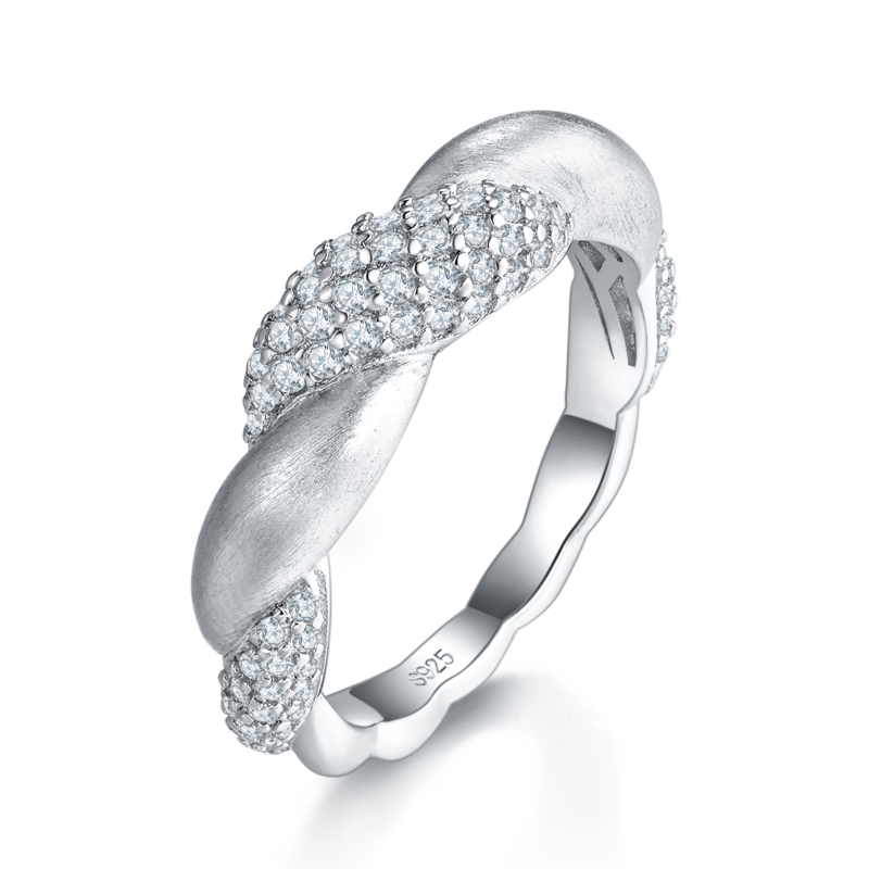 双臂互扭排戒Women's RingS925银镀18K白金定制选款副石Moissanite0.76ct