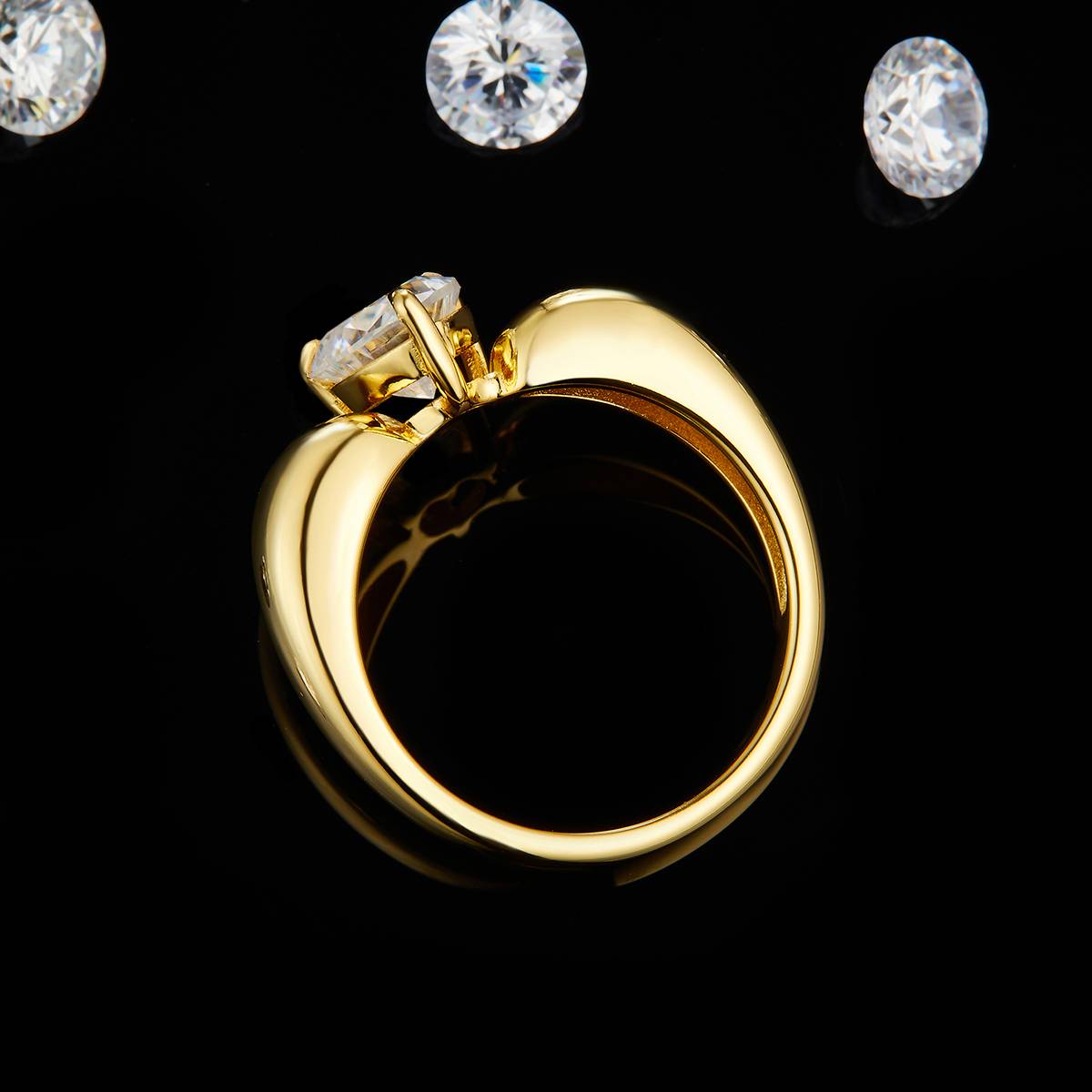 Heart Women's Ring S925 Silver Plated 18Yellow Gold Customized Selection Main Stone Moissanite 1.2ct