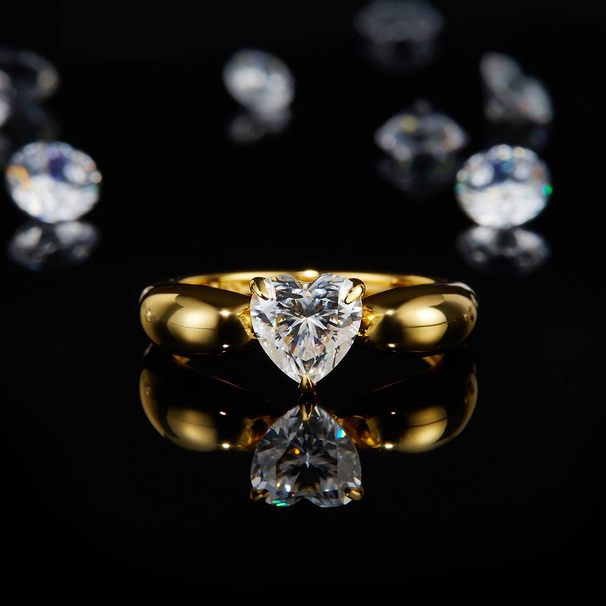 Heart Women's Ring S925 Silver Plated 18Yellow Gold Customized Selection Main Stone Moissanite 1.2ct