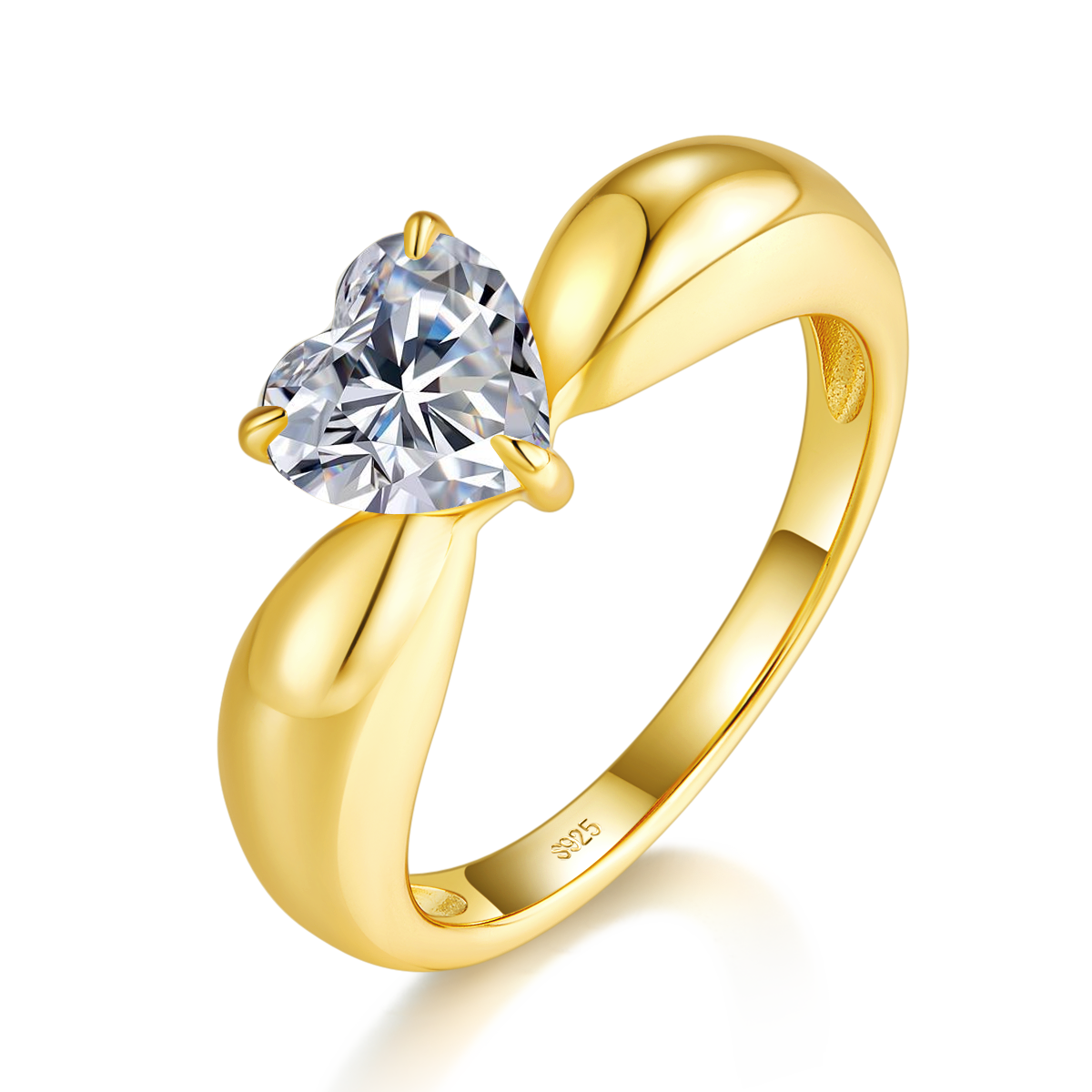 Heart Women's Ring S925 Silver Plated 18Yellow Gold Customized Selection Main Stone Moissanite 1.2ct