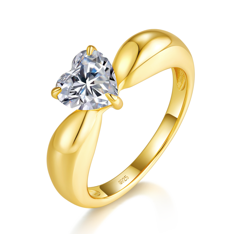 心形Women's RingS925银镀18K黄金定制选款主石Moissanite1.2ct