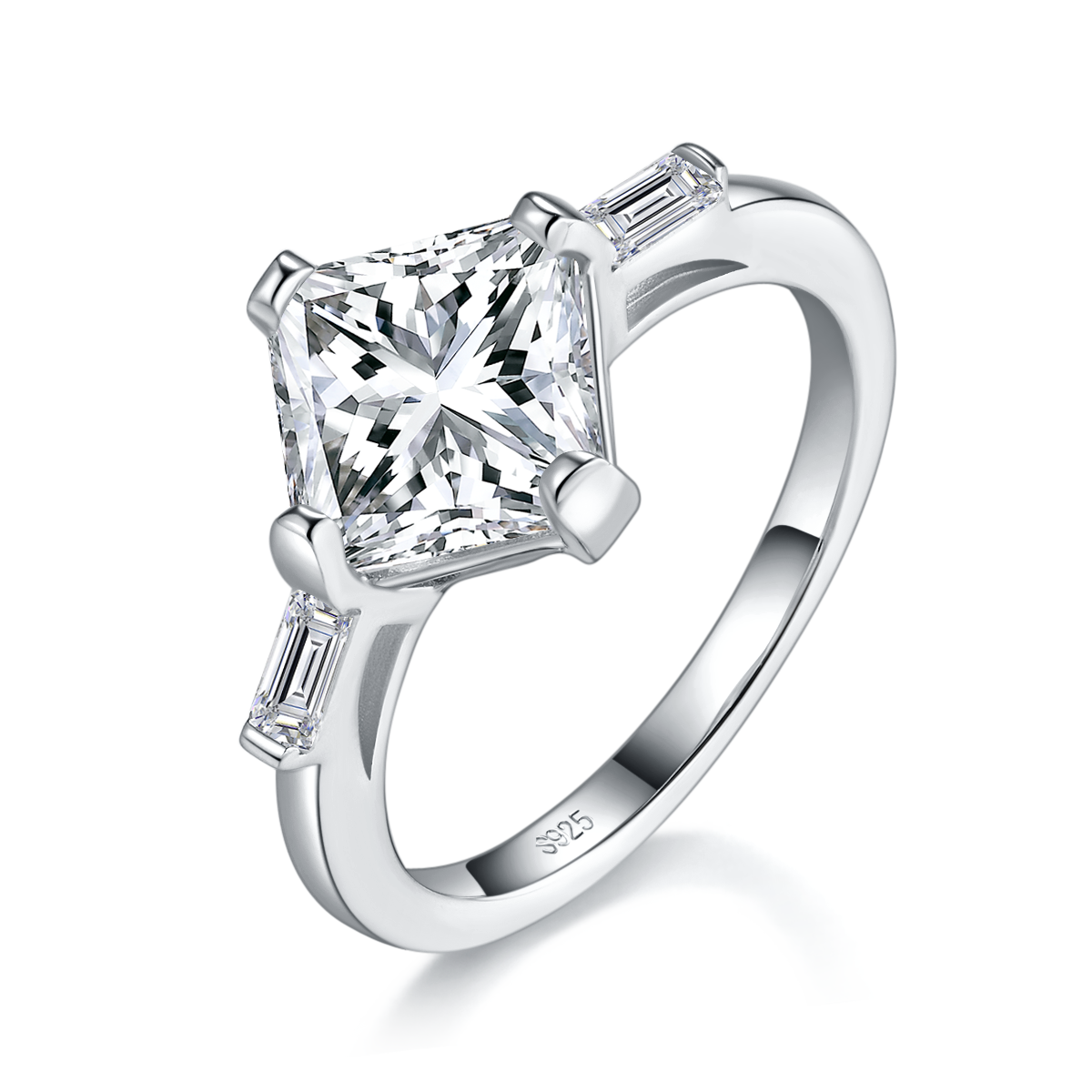 Square Diamond Women's Ring S925 Silver Plated 18White Gold Customized Selection Main Stone Moissanite 2.5ct/Side Stone Cubic Zirconia