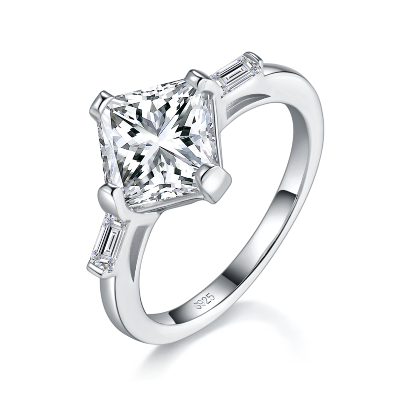 方钻Women's RingS925银镀18K白金定制选款主石Moissanite2.5ct/副石高碳钻
