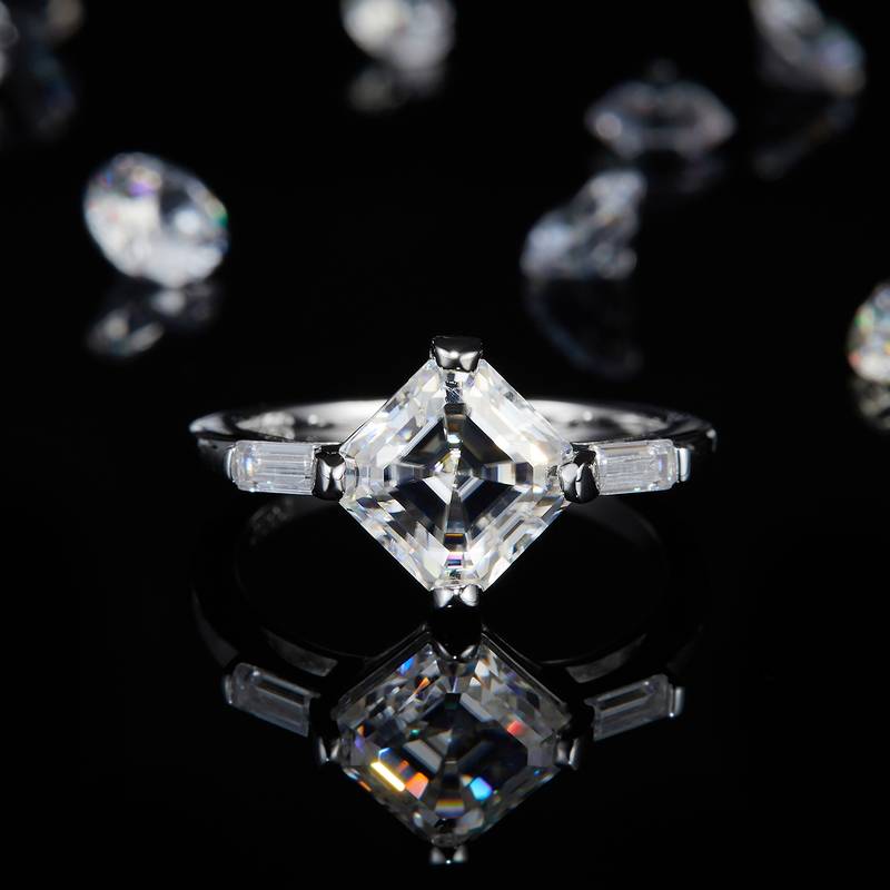 方钻Women's RingS925银镀18K白金定制选款主石Moissanite2.5ct/副石高碳钻