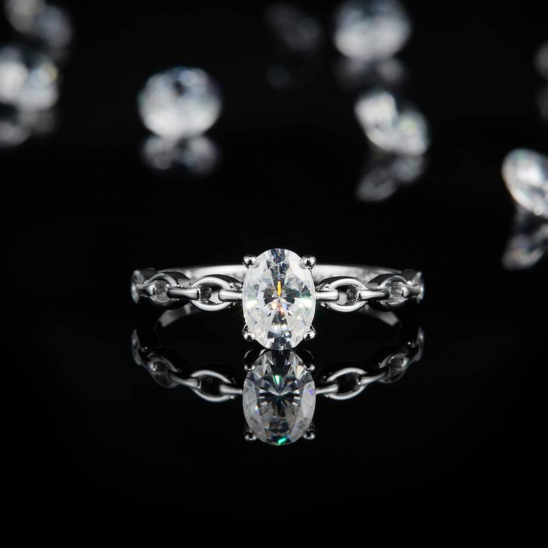 Fashion蛋形钻Women's RingS925银镀18K白金定制选款主石Moissanite1.0ct